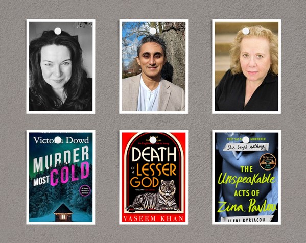 Book cover images with photos of discussion panel