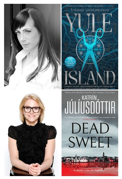 Book cover images with photos of discussion panel