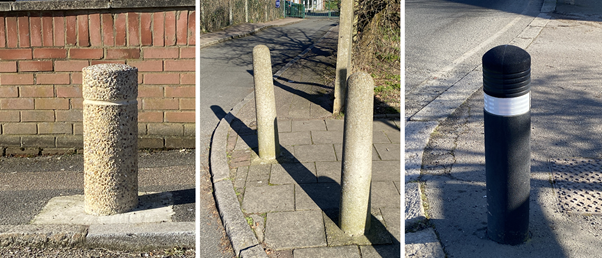 Three different types of bollards used in Barnet