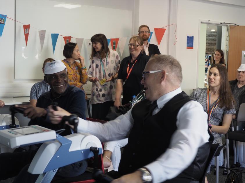 Mohammed Facey, aged 82, has a go on the Motiview exercise bike.