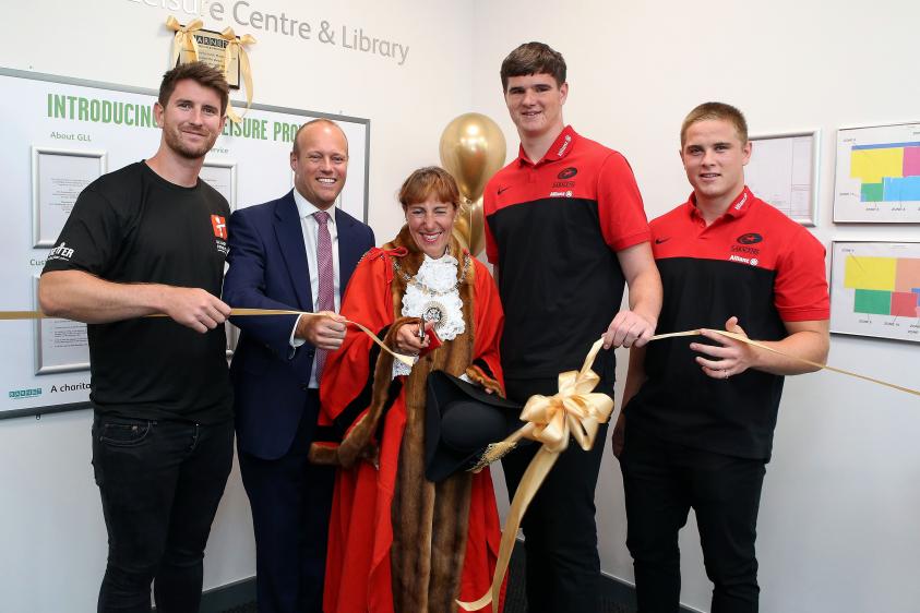 The Worshipful Mayor of Barnet, Councillor Caroline Stock, cuts the ribbon to officially open New Barnet Leisure Centre.