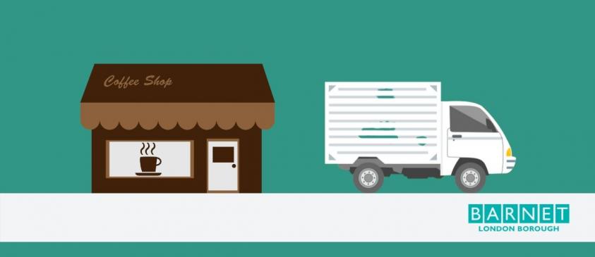 Image of a coffee shop and delivery van