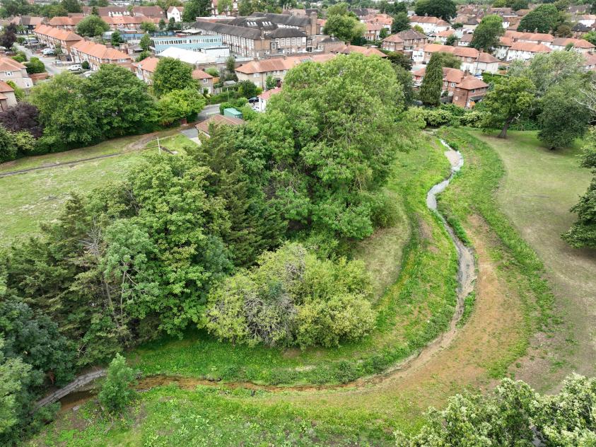 The rerouted Burnt Oak Brook in Watling Park